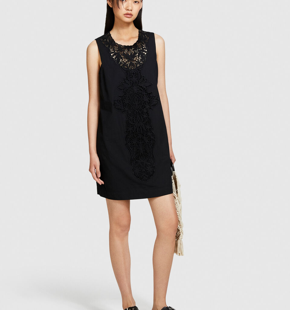Sleeveless dress with crochet - women's short dresses - Black | Sisley image number 1